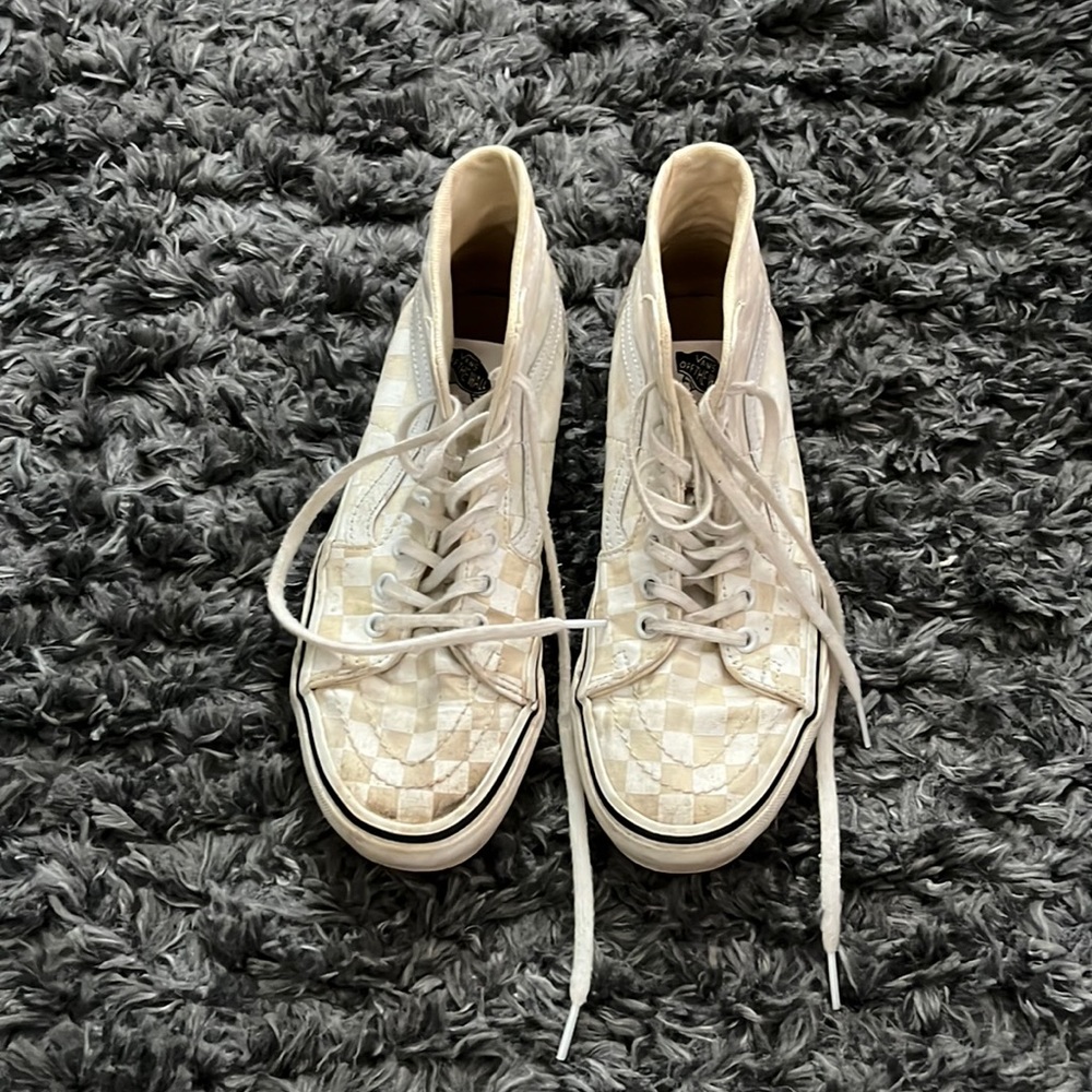 High top checkerboard vans